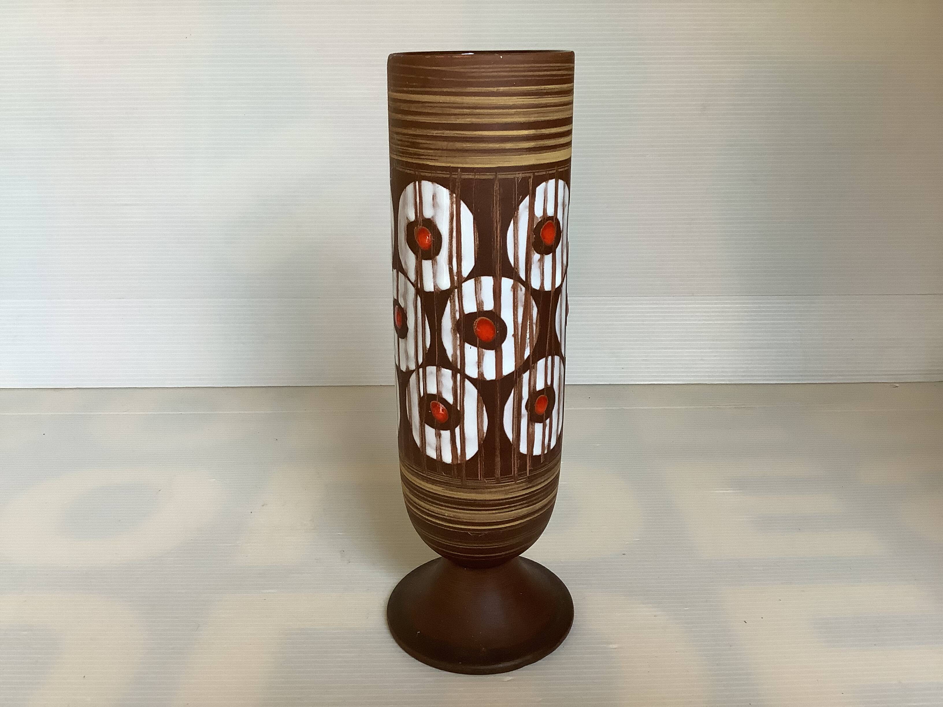 W Germany Round White and Red Matte and Enameled Vase