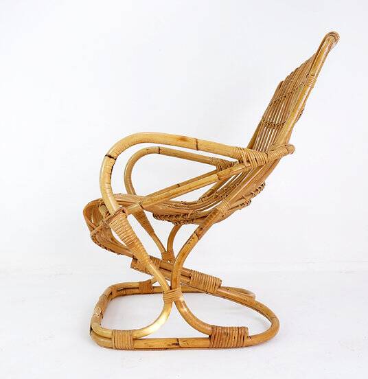 Italian Bamboo Armchair in the style of Tito Agnoli for Bonacina, 1960s
