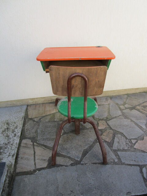 Vintage metal and wood school desk