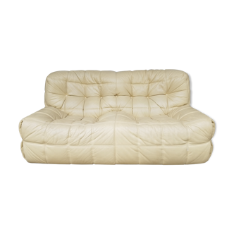 Kashima sofa in beige leather by Michel Ducaroy for Ligne Roset