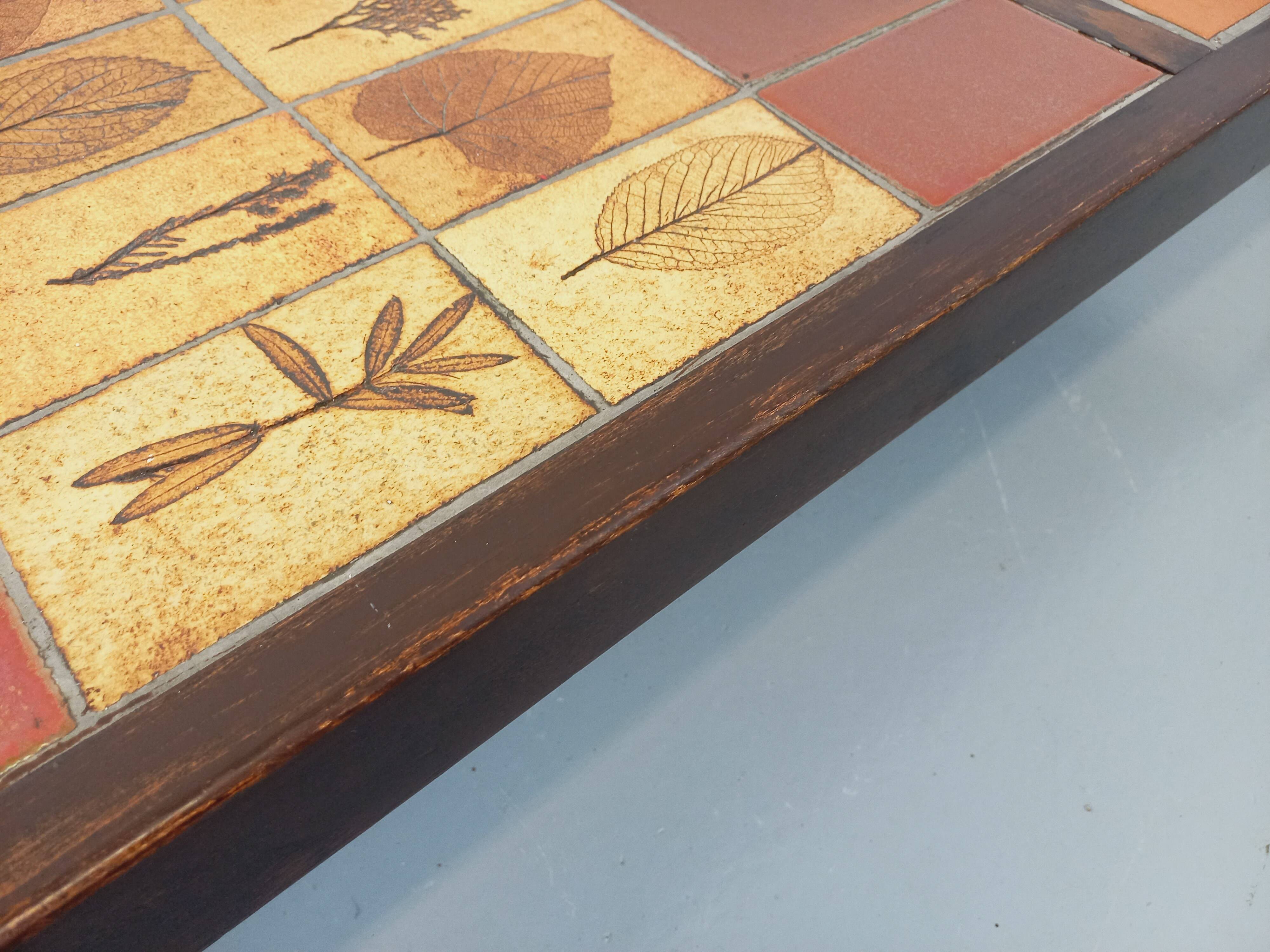 Vintage Roger Capron coffee table in dark wood and Vallauris ceramic from the 60s 70s