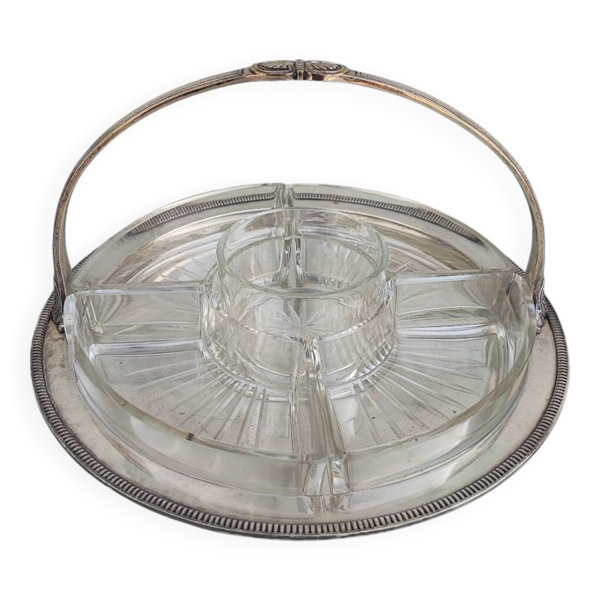 Plat à crudités en argent et verre