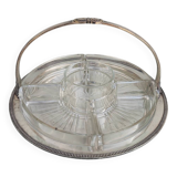 Silver plate and glass crudité serving dish