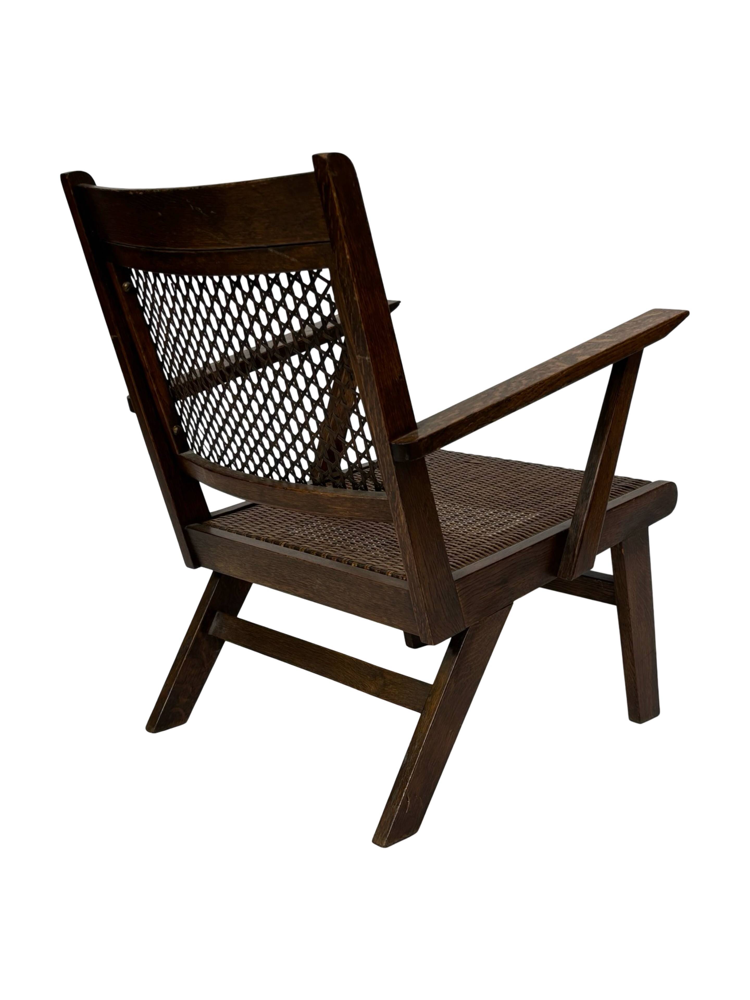 Art Deco oak armchair with webbing 1950s minimalist