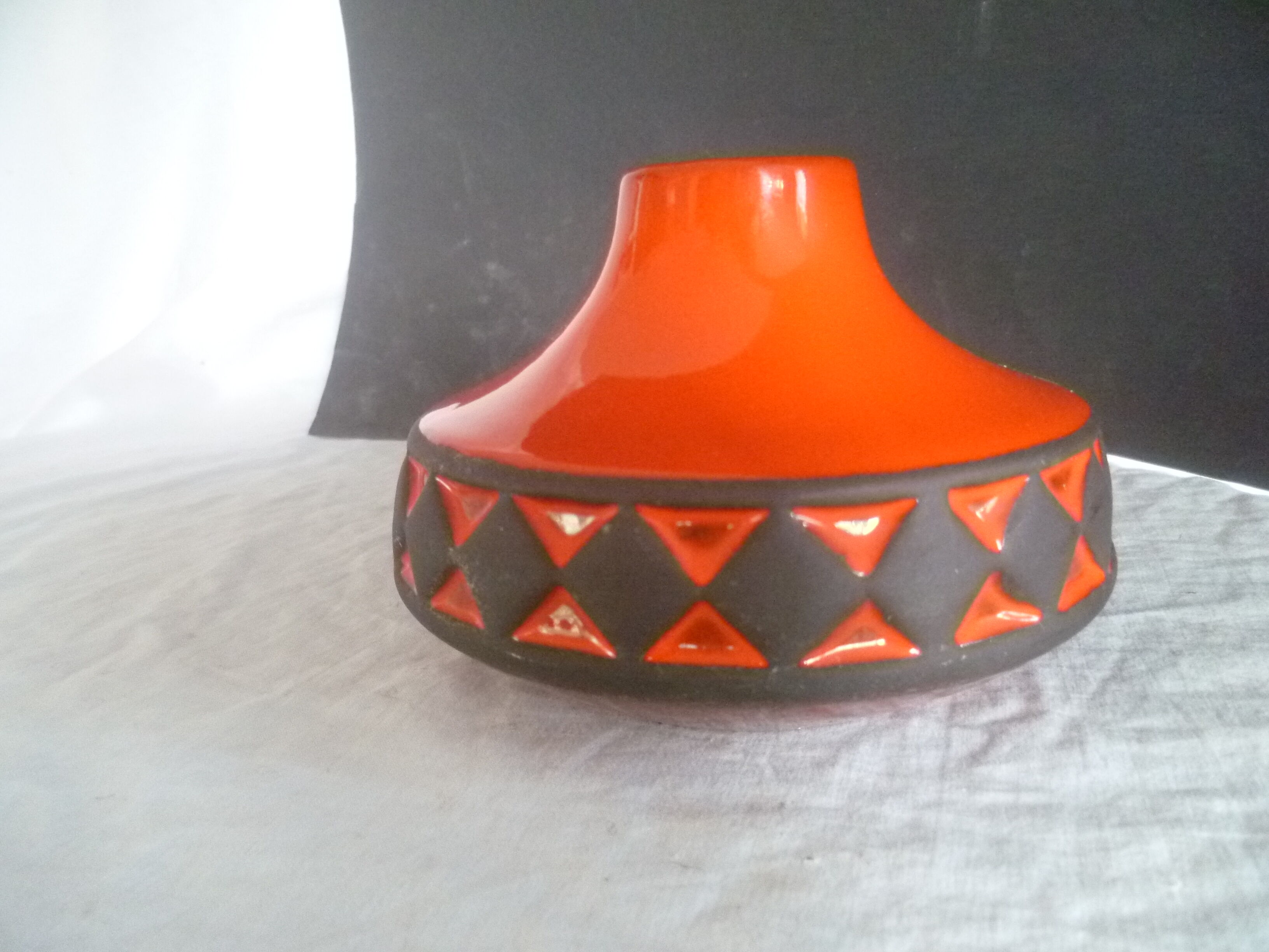 Ceramic vase geometric decoration vintage 70s