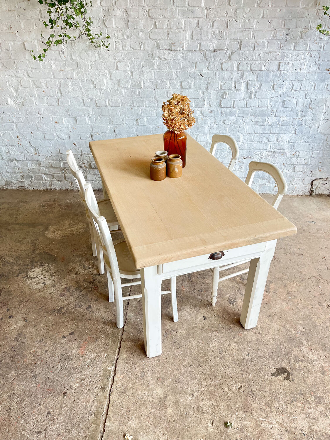 Old farmhouse table base white patina