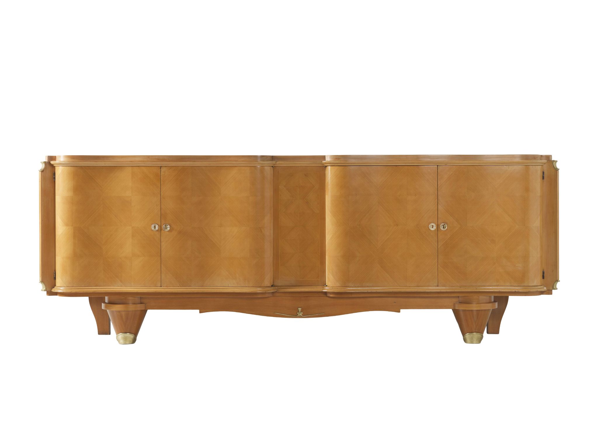 Dining room suite in sycamore, French Art Deco in the style of André Arbus, circa 1940.