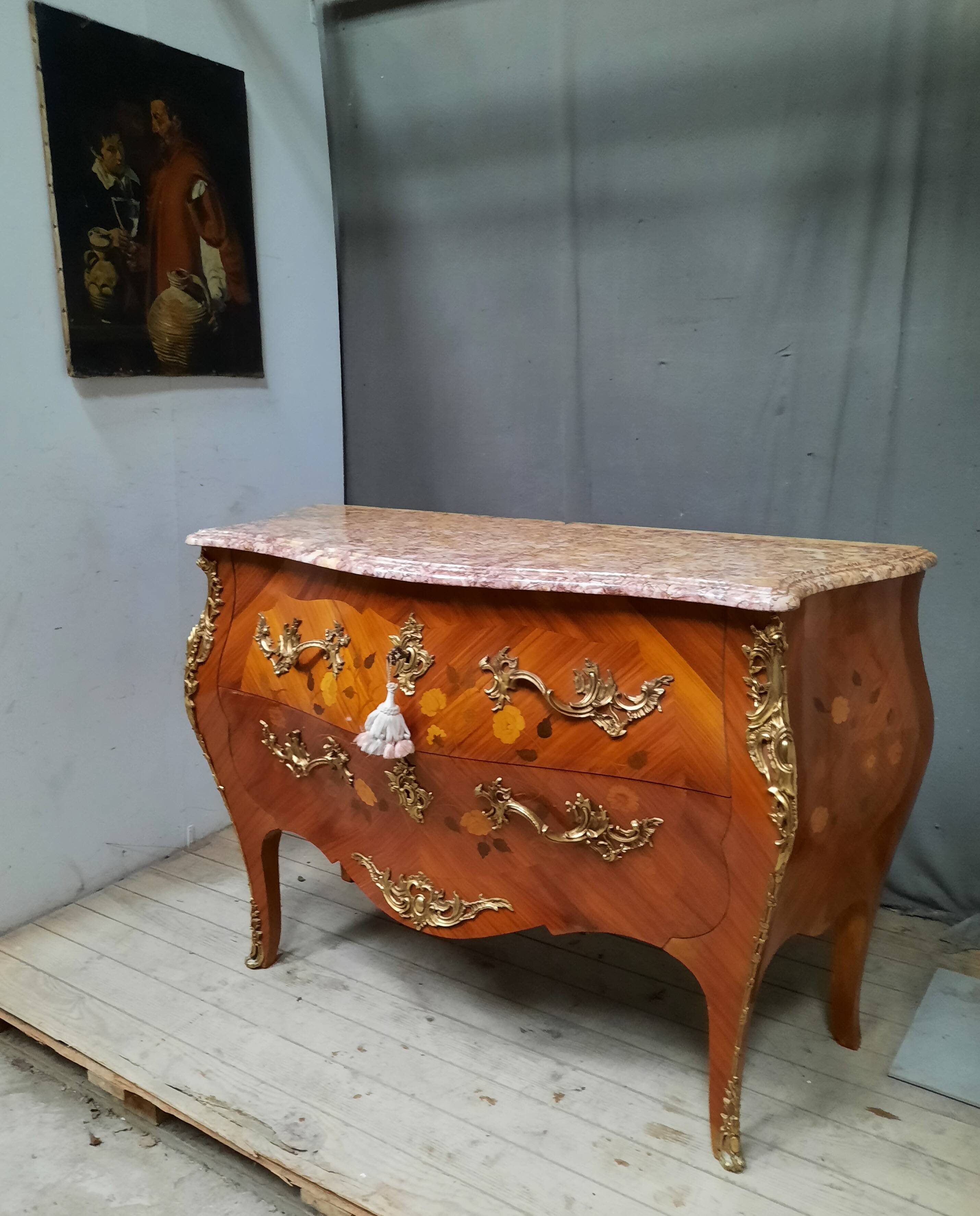 Louis XV style marquette chest of drawers