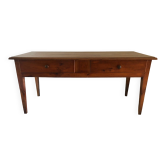 Antique solid cherry farm table with 2 drawers