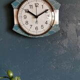 Vintage clock silent rectangular wall clock Japy blue silver