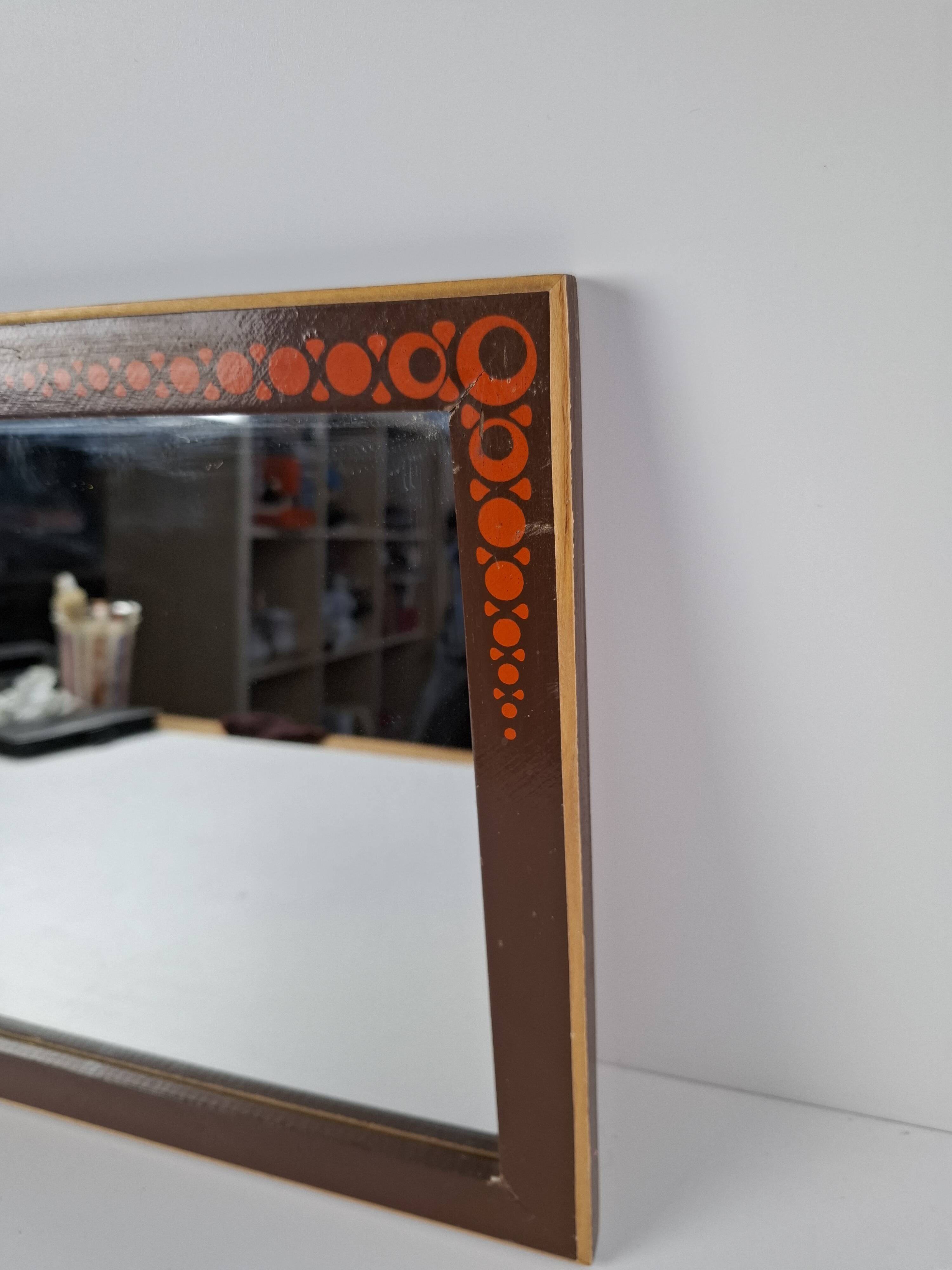 1960s Czechoslovak Mid-Century Wooden Mirror with Graphic Frame Detail