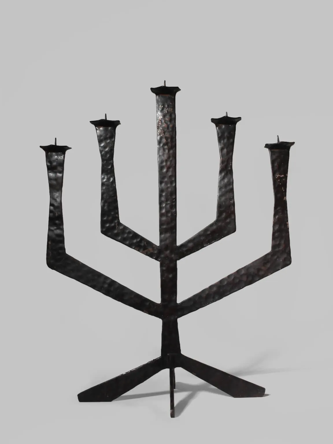 Brutalist Hammered Texture Metal Candelabrum