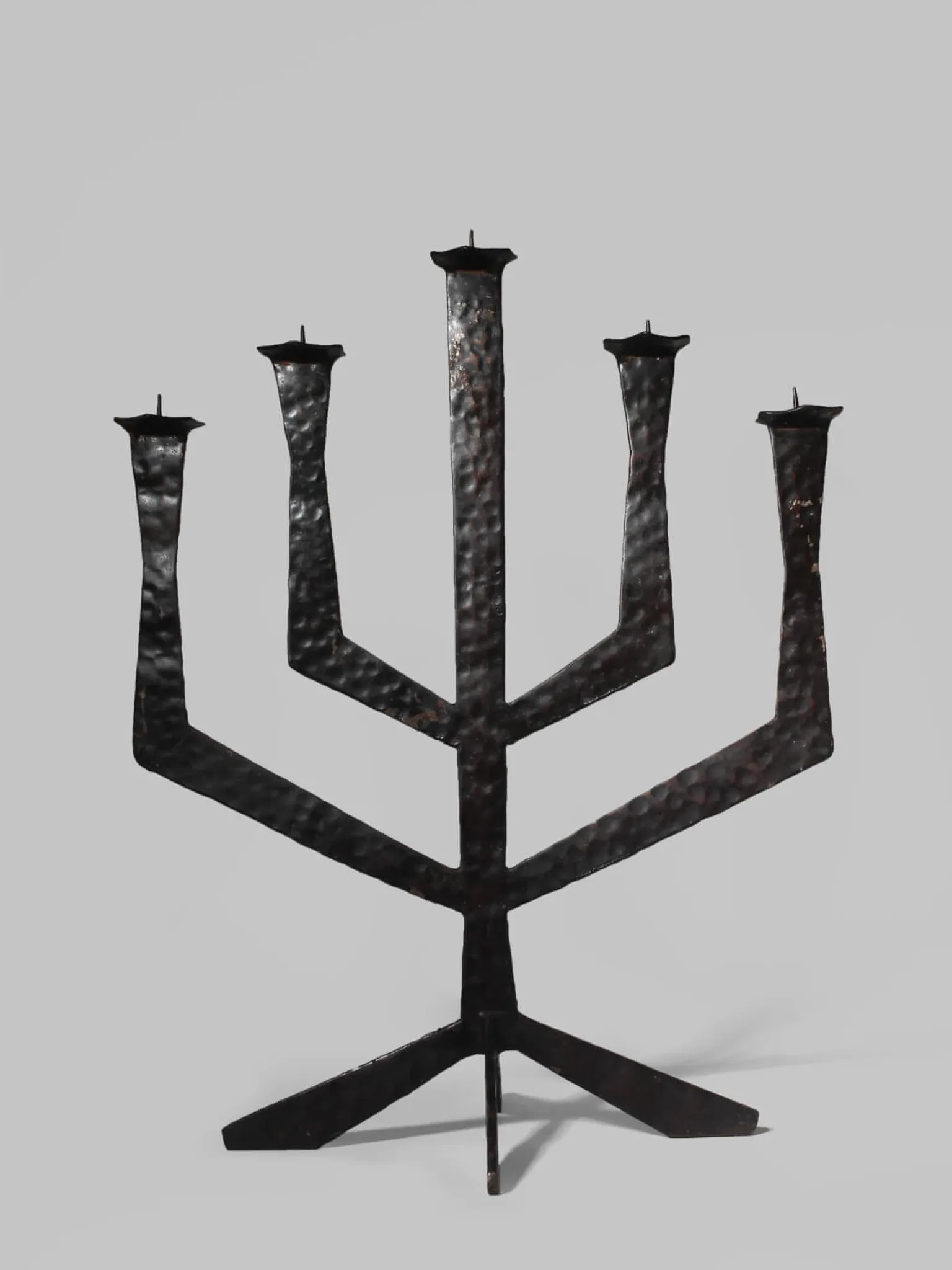 Brutalist Hammered Texture Metal Candelabrum