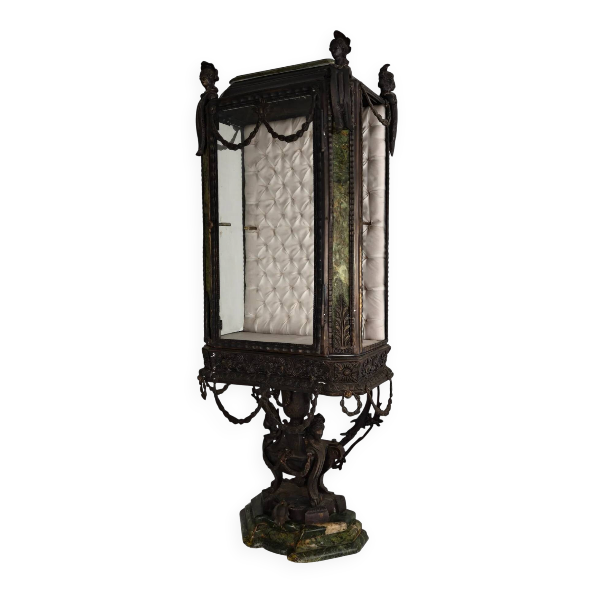 Continental Louis XIV-style cast zinc & green marble curio cabinet – early 20th century