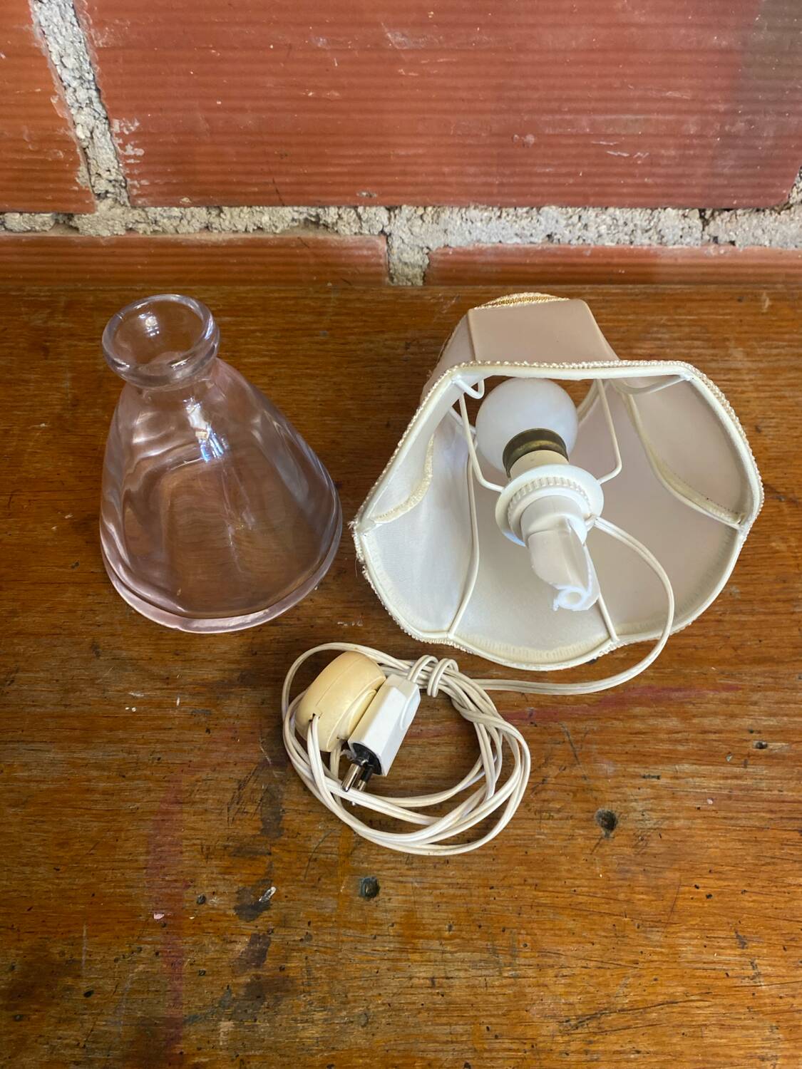 Vintage 70s glass bottle bedside lamp + lampshade