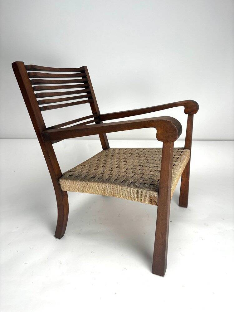Vintage Italian Wood and Rope Armchair, 1930s