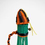 High glass bottle and braided scoubidous threads