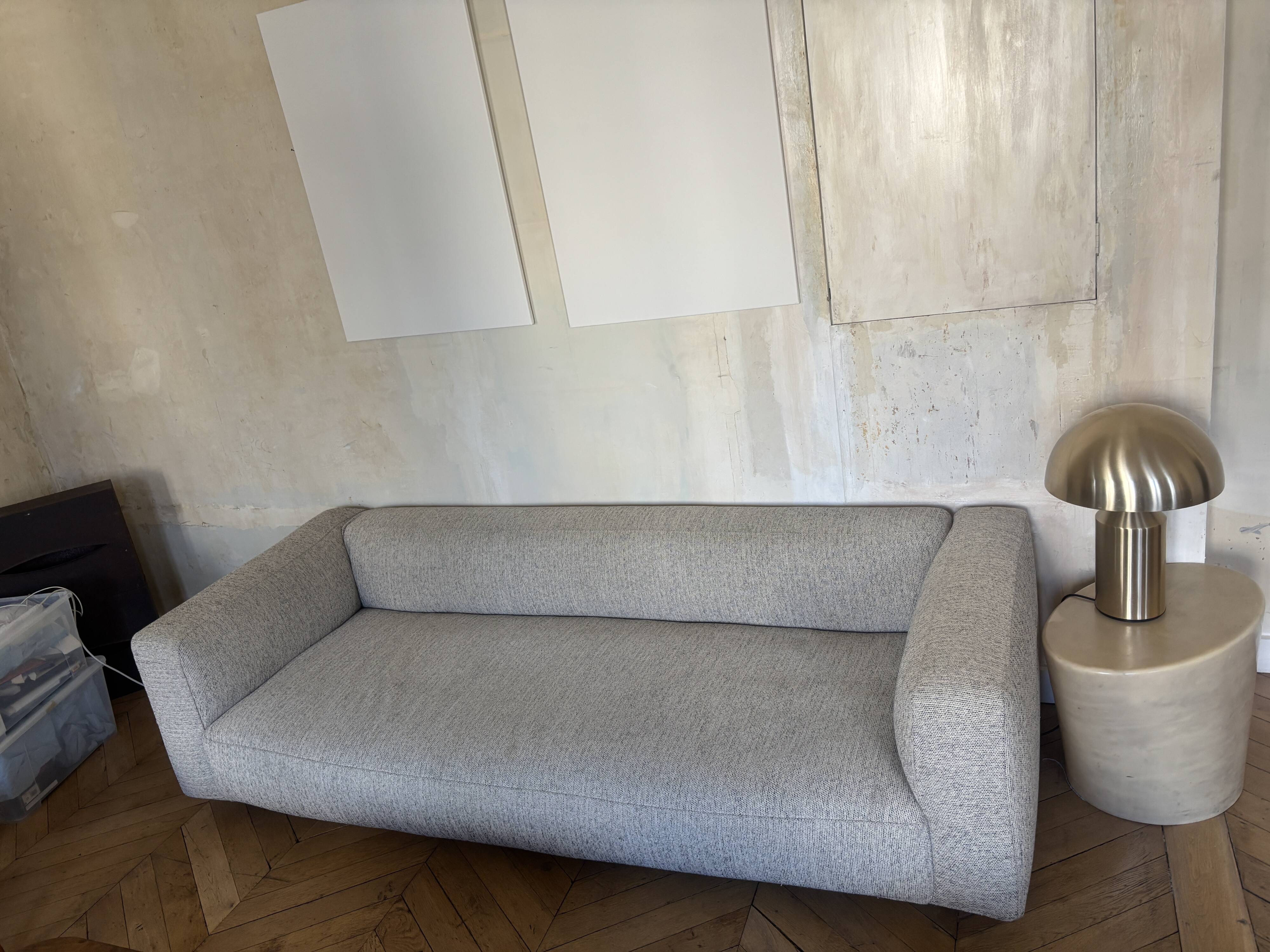 Zanotta sofa - cream herringbone wool fabric by Pierre Frey - 230 x 100 cm