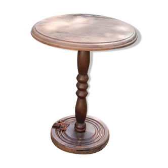 Gueridon/solid wood walnut console, turned foot, artisanal & authentic