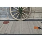 1970s Vintage Turkish Oushak Handmade Wool Cotton Gray Runner Rug 86x332