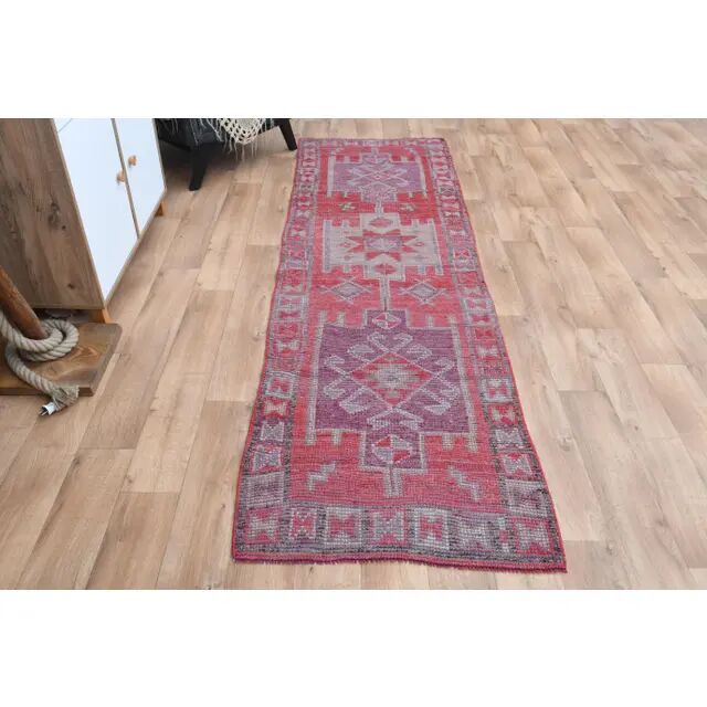 Vintage Turkish Vintage Oushak Pink Purple Runner Rug 88x291