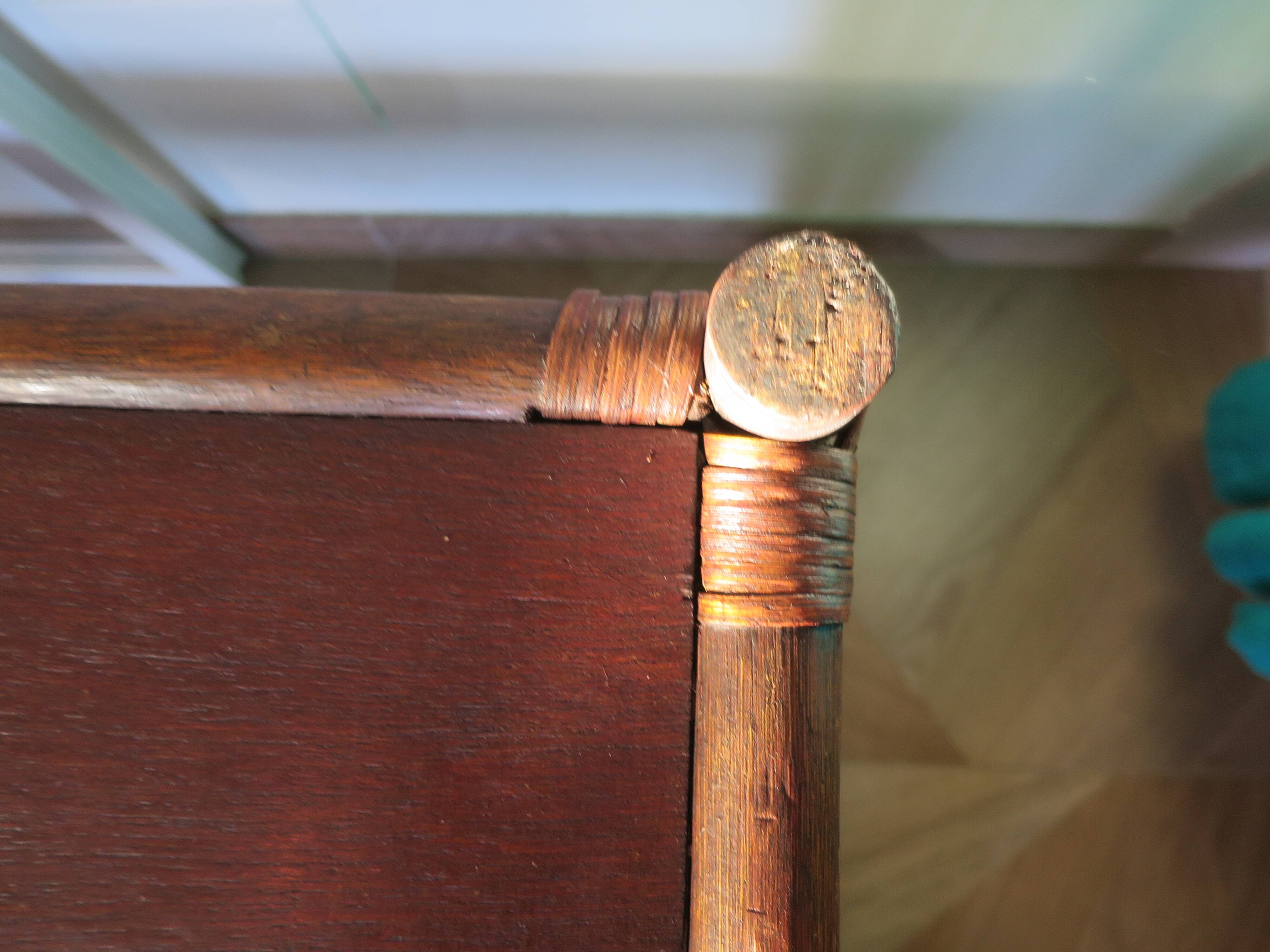 Retro side table - vinyl furniture - rattan and bamboo - 1980s