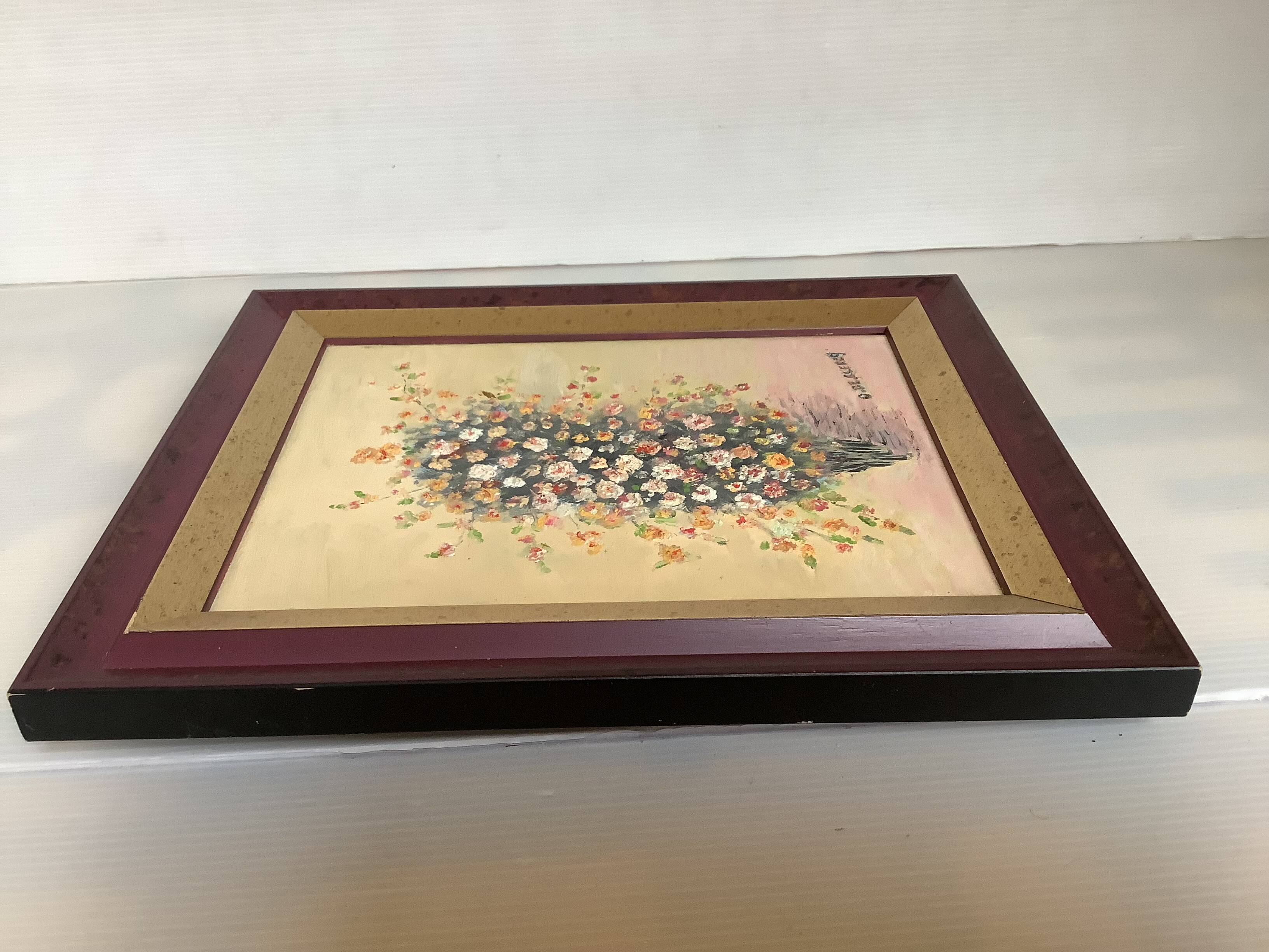 Cadre tableau huile sur toile "fleurs" signé Declercq