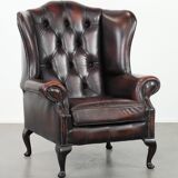 Cowhide leather Chesterfield wingback armchair in classic English style