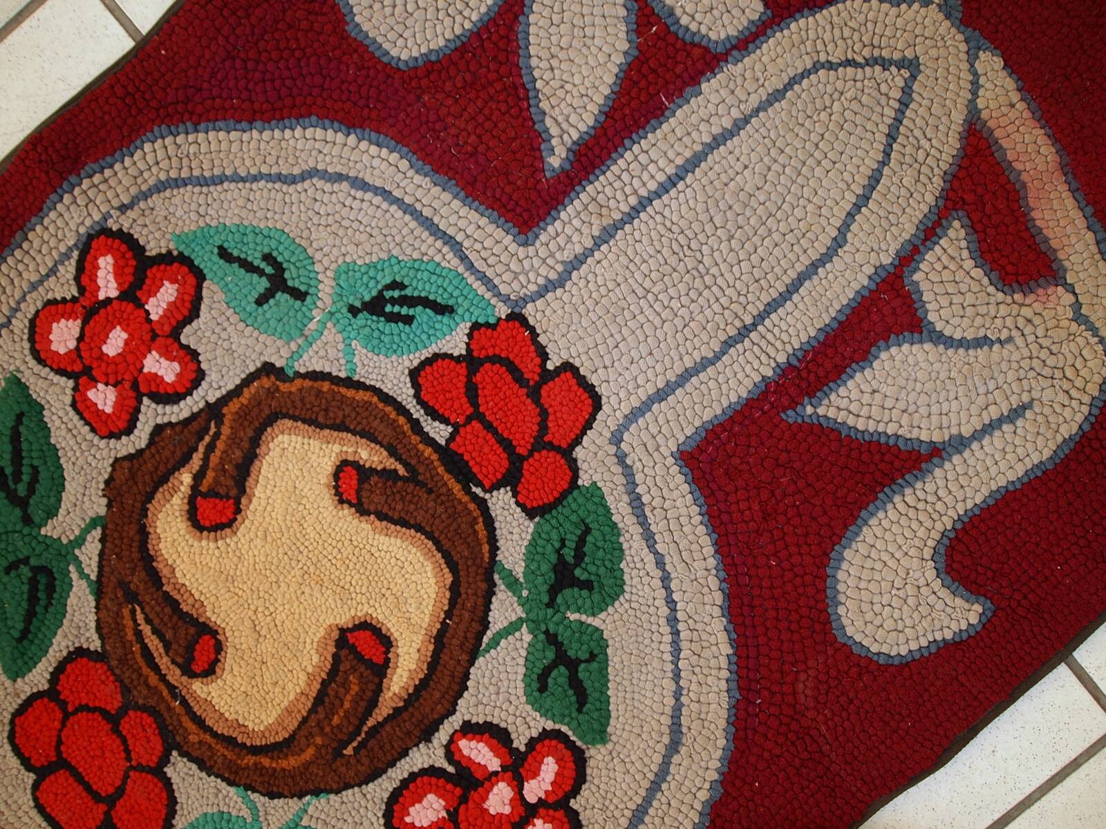 Tapis antique fait main Hooked américain 67cm x 135cm (1930s)