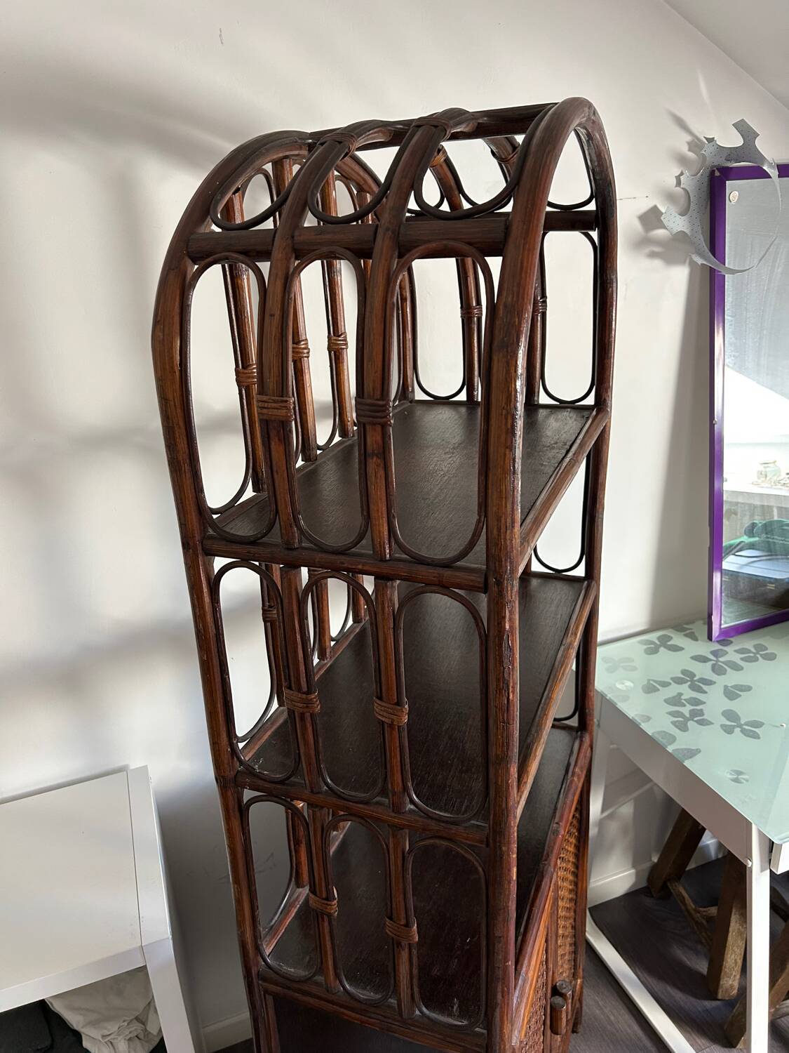 Rattan shelf / bookcase with cabinet