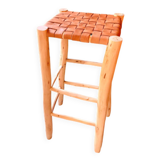 Tabouret de bar en cuire naturel