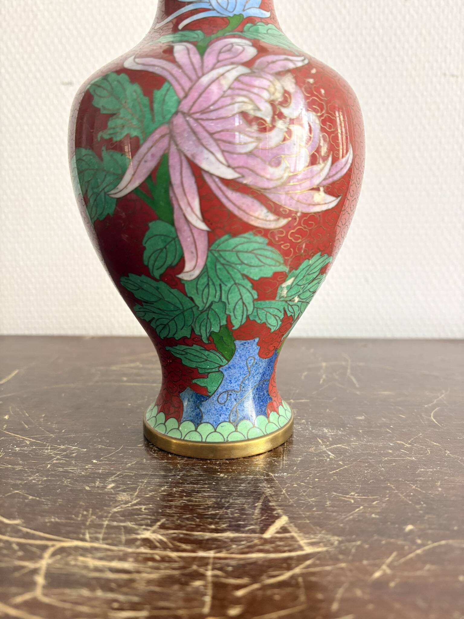 Baluster Vase Peony Flowers Butterfly Cloisonné Enamel Republic Period