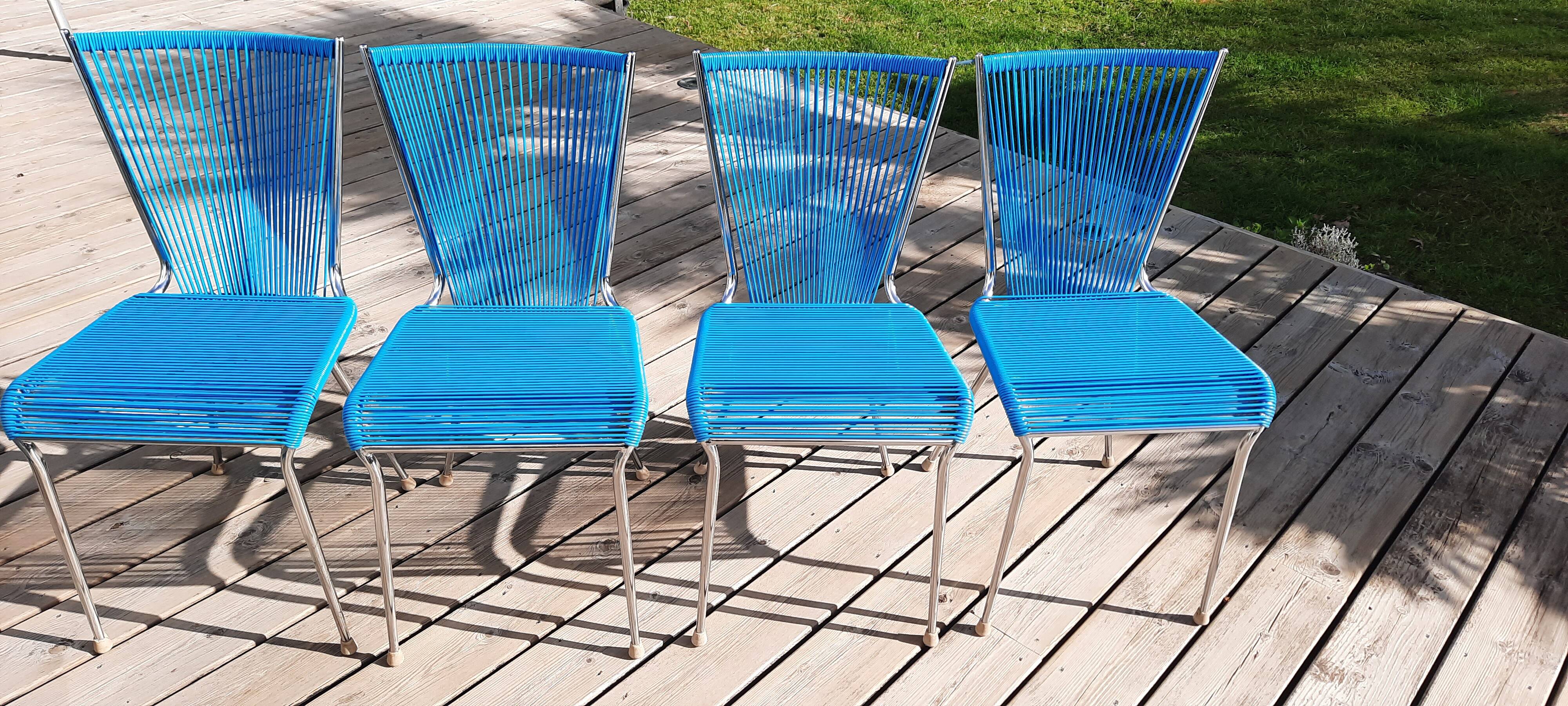 Lot de 4 chaises scoubidou années 60