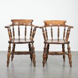 Set of 2 antique English captain's chairs/desk chairs from the 19th century