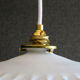 Antique suspension lamp in white and gold painted opaline delivered with cable, socket and brass claw