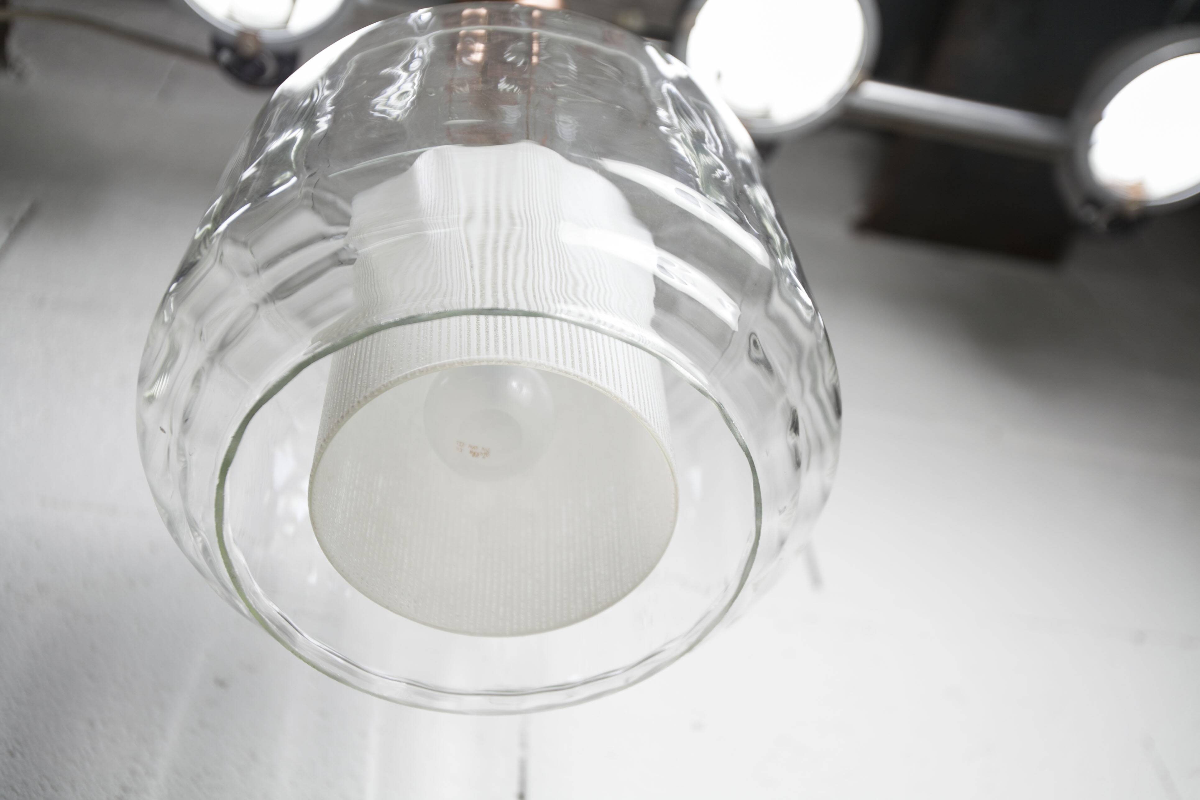 Chandelier 1930 double Opaline blown glass brass and copper