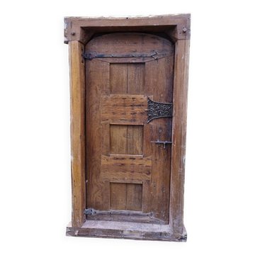 Antique oak door with frame and pierced wrought-iron lock – 16th–17th c.