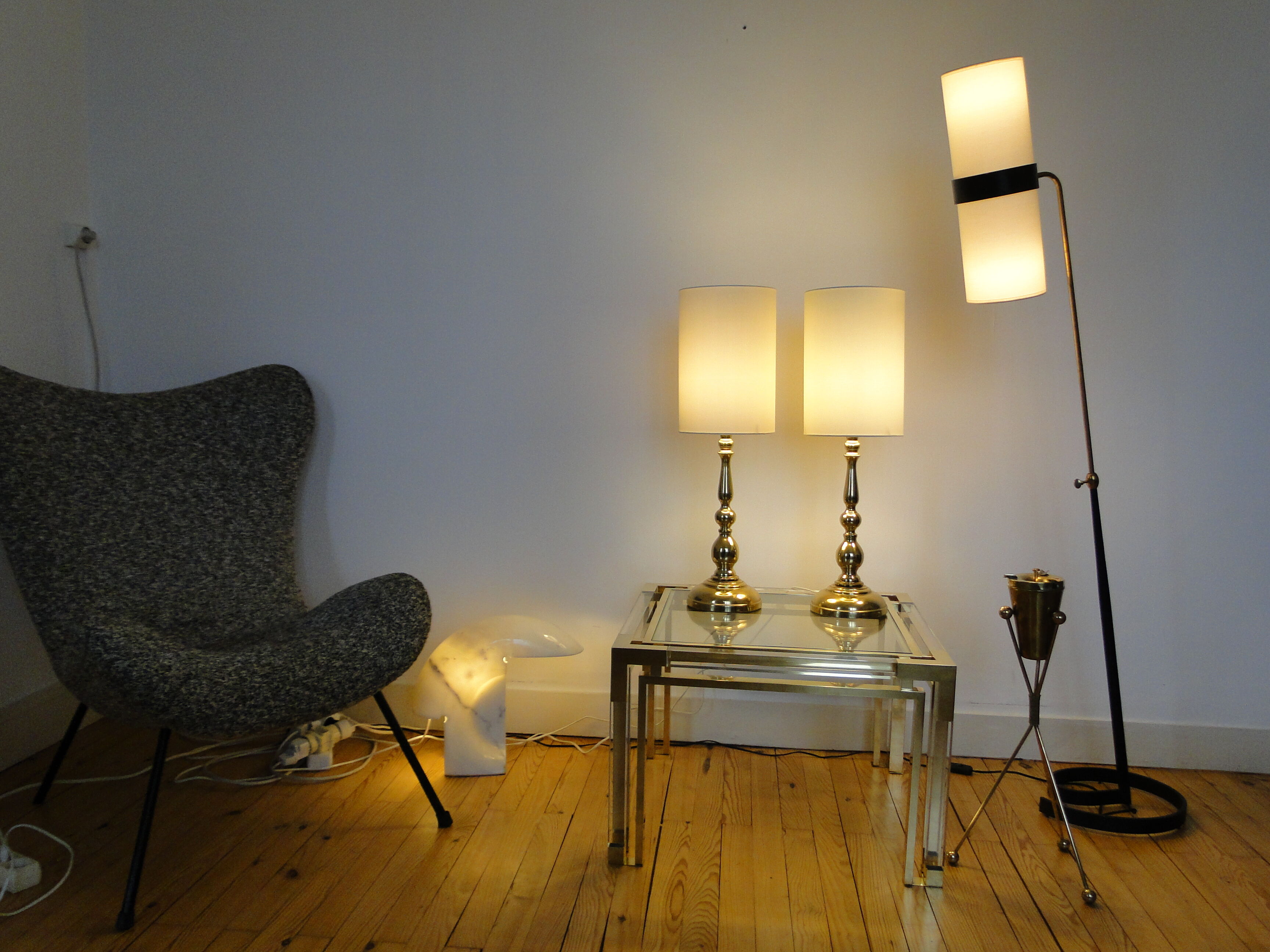 Pair of vintage Scandinavian brass lamps 1960
