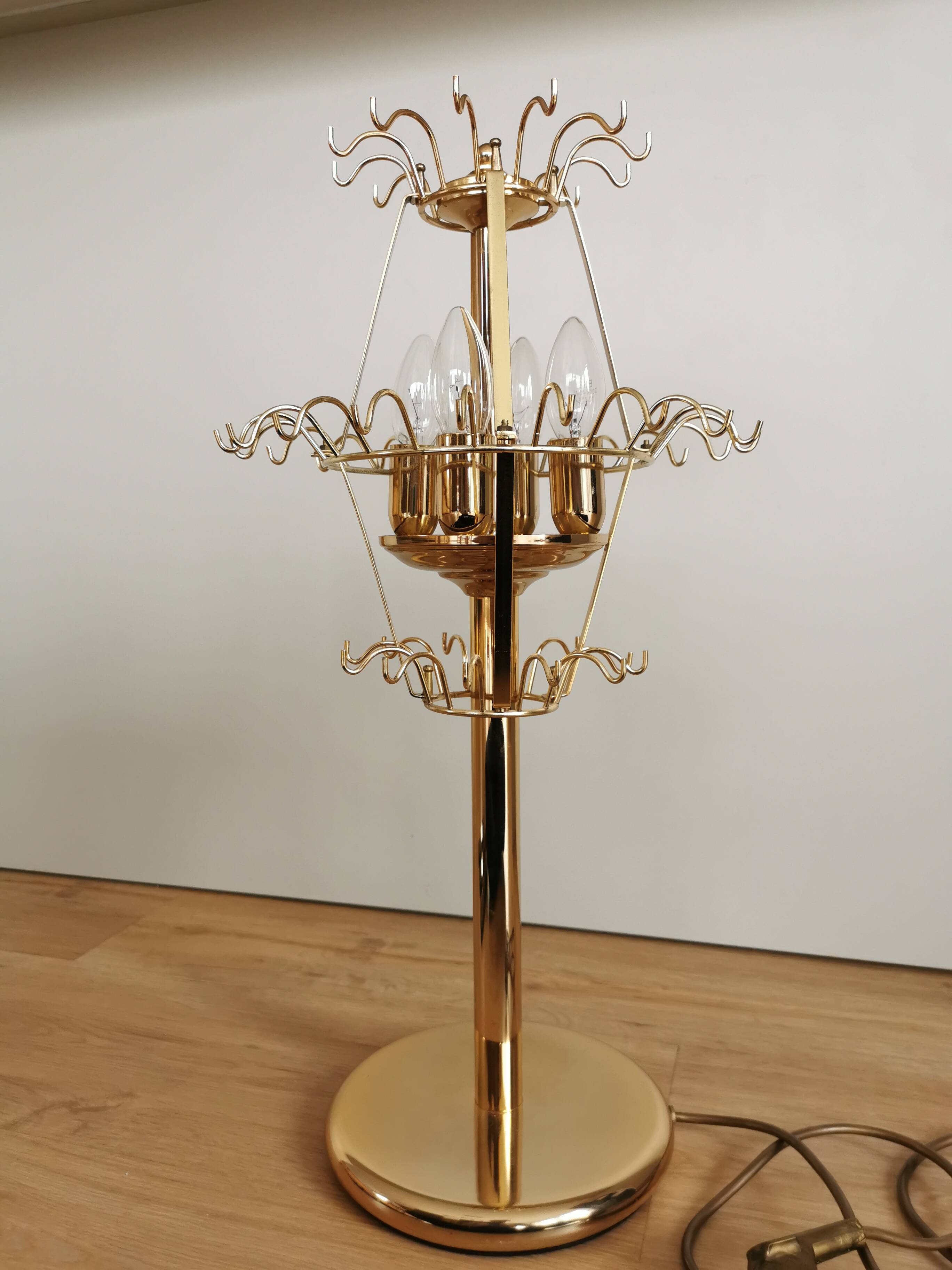 Lampe de bureau vintage en verre fumé : EGLO Leuchten, table dorée autrichienne des années 1980