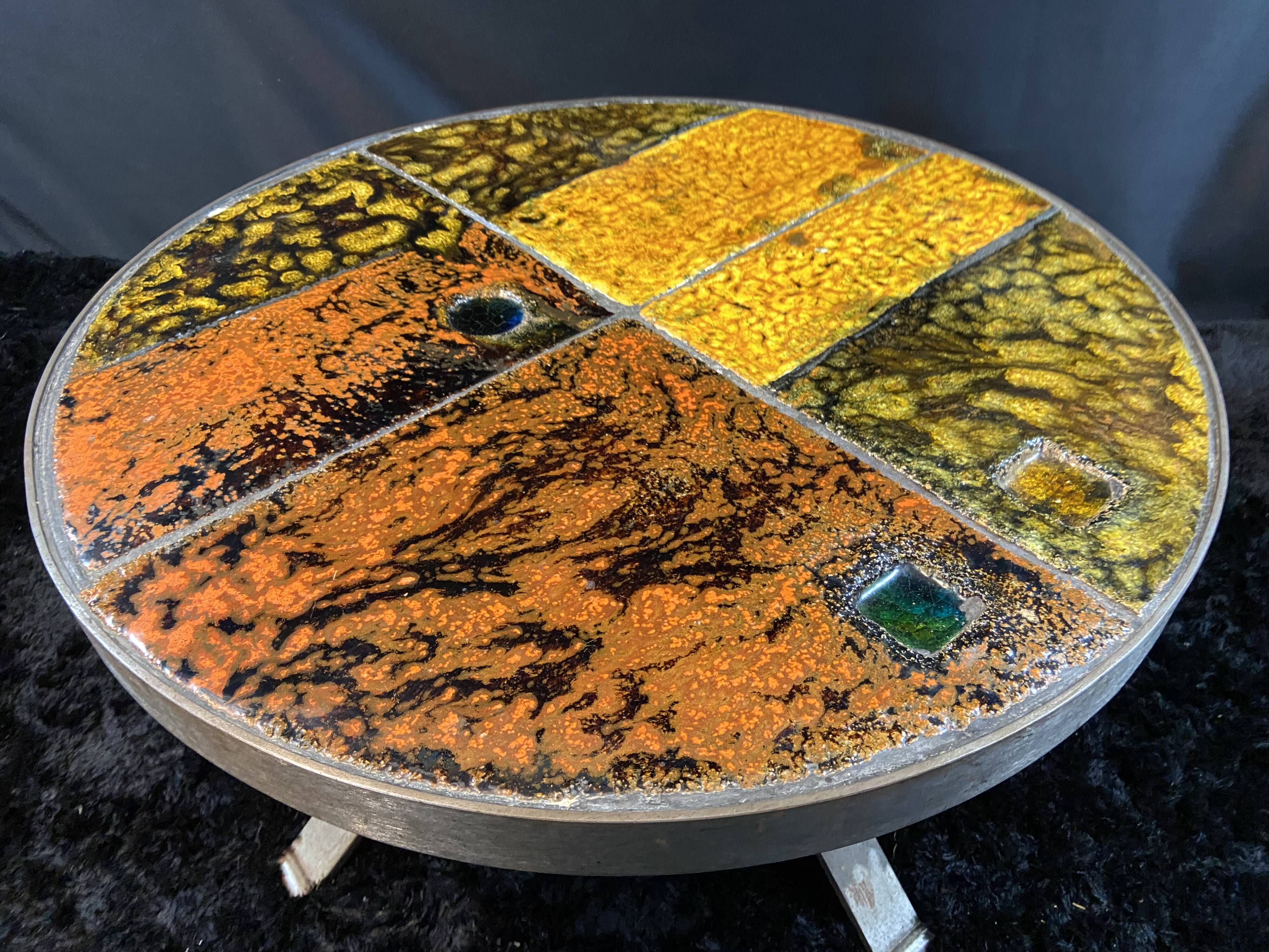 Roche Bobois coffee table design 1960-1970 ceramic top on metal.