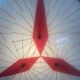 Vintage triangular ceiling light in glass and brass circa 1970s.