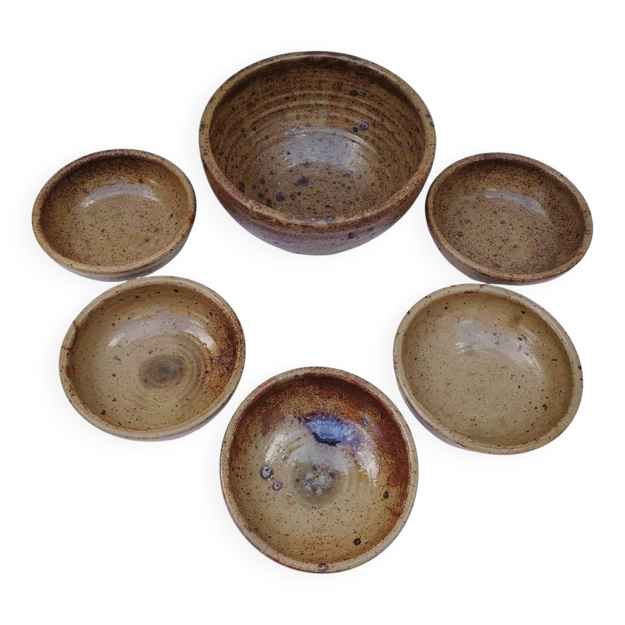 Pyrite stoneware service, salad bowl and bowls, vintage.