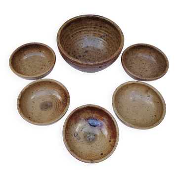 Pyrite stoneware service, salad bowl and bowls, vintage.