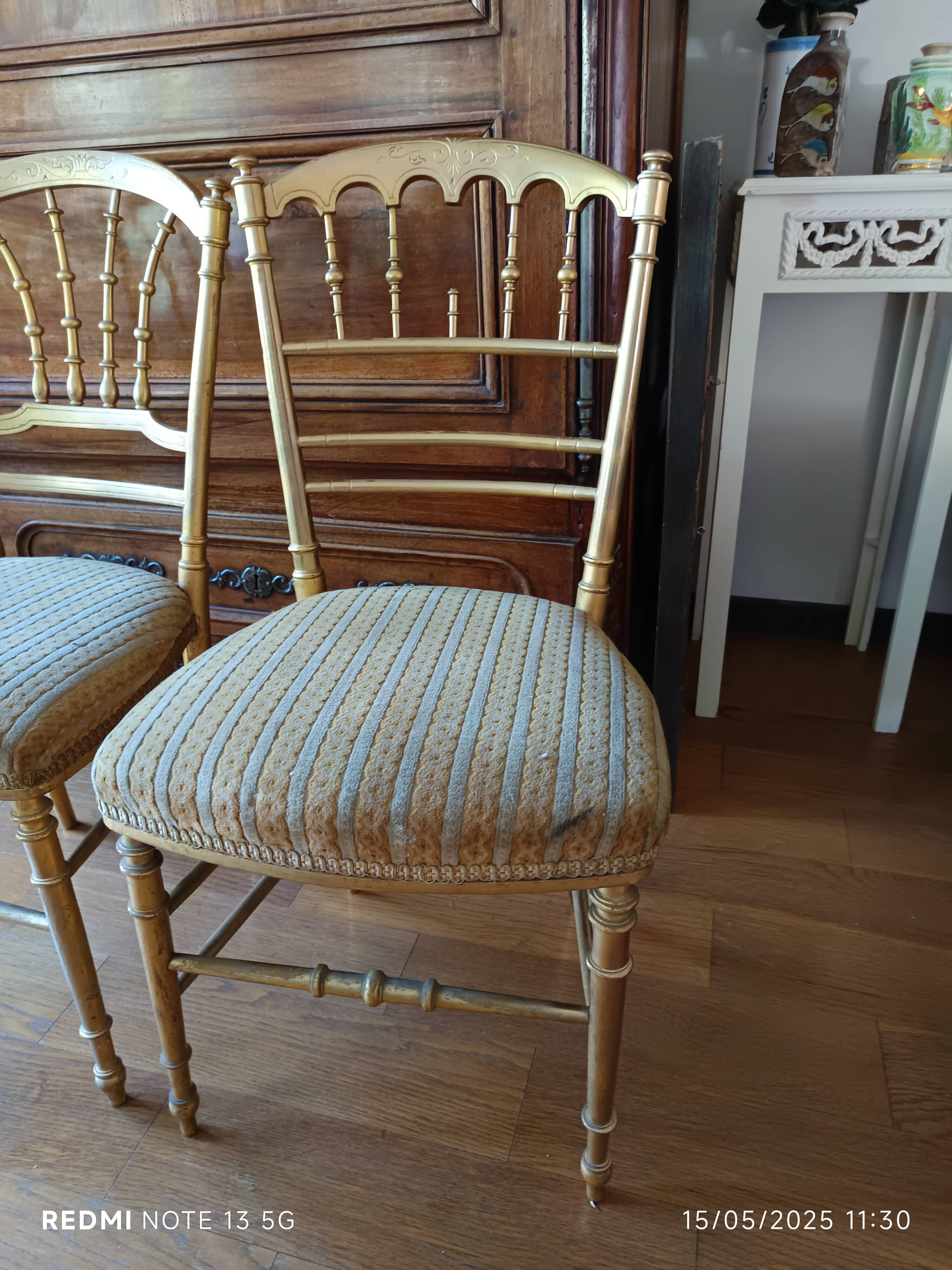 Pair of gilded Napoleon III chairs stamped Au Bon Marché Paris