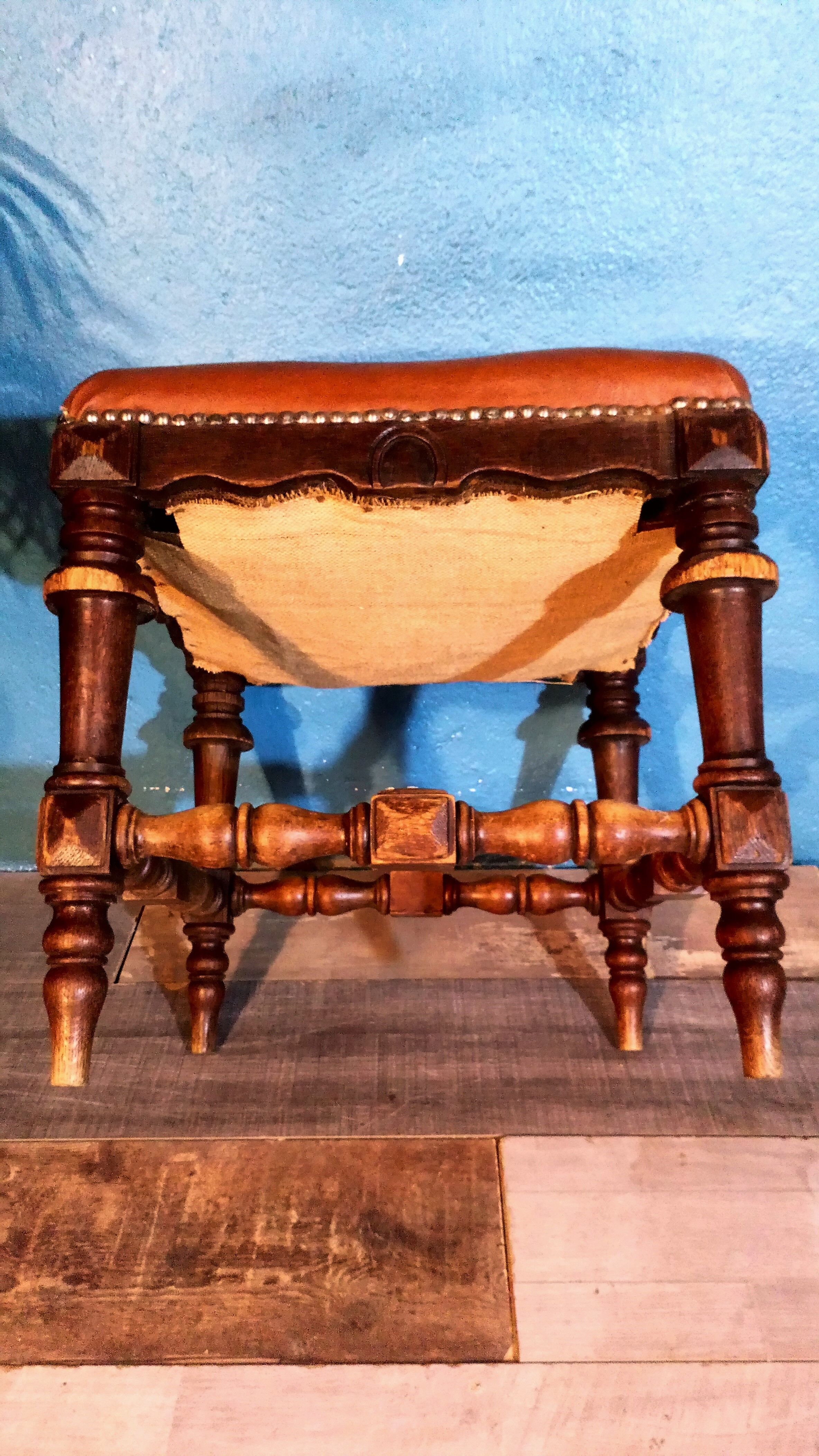 Wooden & leather stool early twentieth century