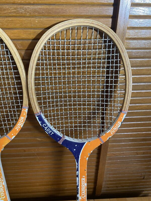 Paire raquette tennis ancienne courrier cadet junior bois sport vintag