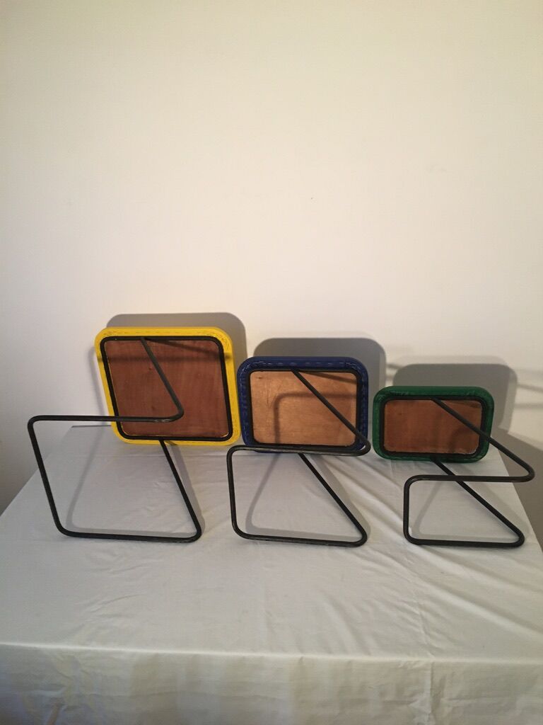 Tables gigognes 50/60, skaï and wrought iron