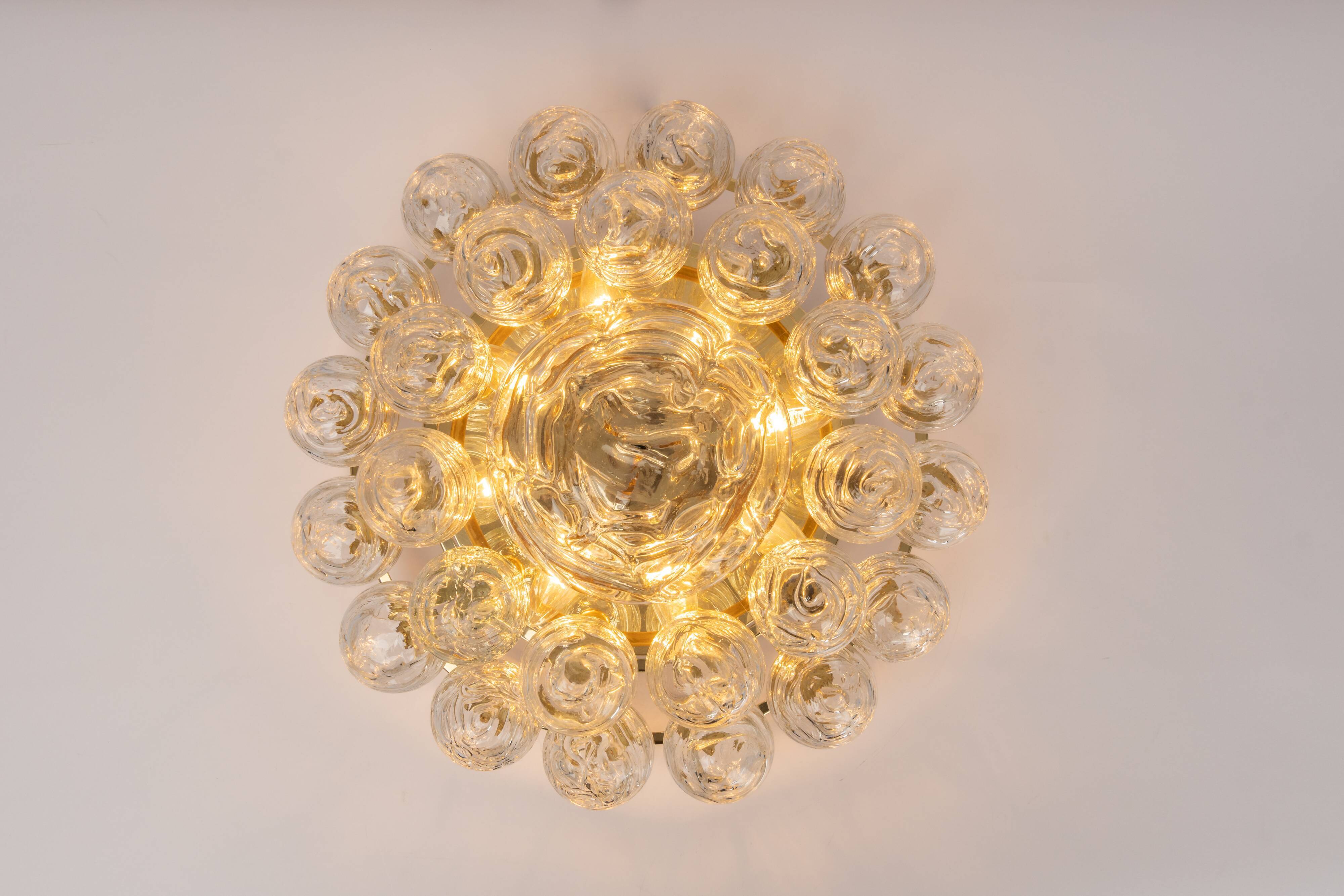 Spectacular Sputnik Flush Mount Glass Snow Balls by Doria, Germany, 1970s