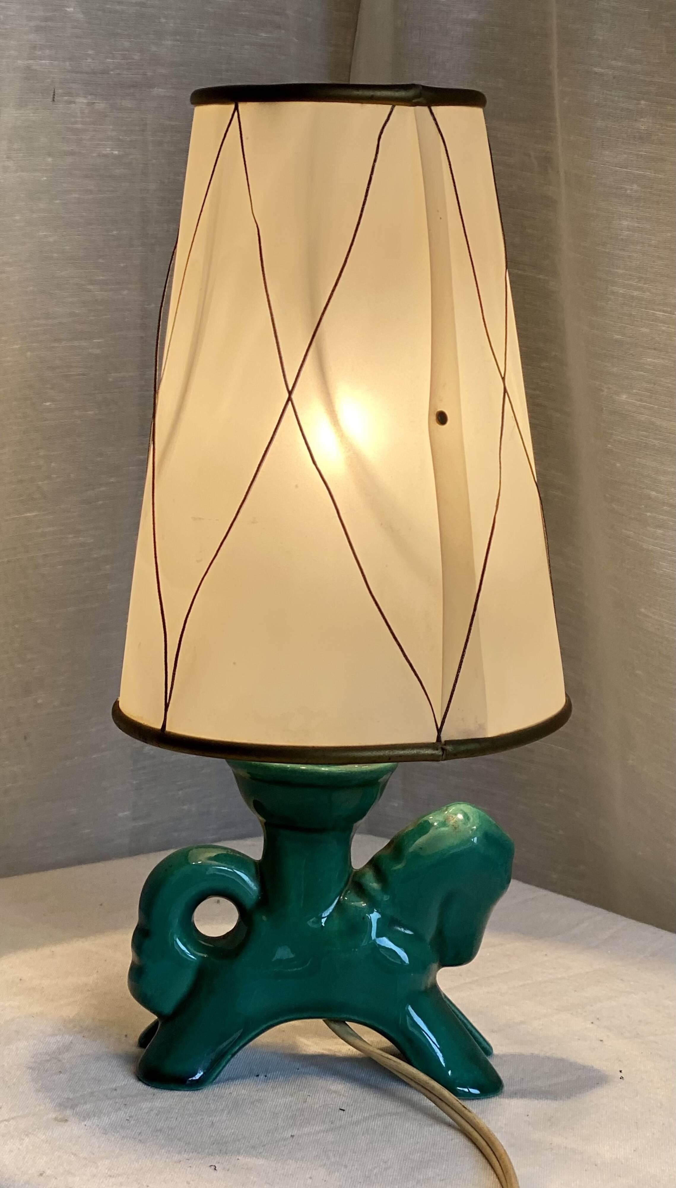 Petite lampe céramique style Valauris vintage 1960 en forme de cheval