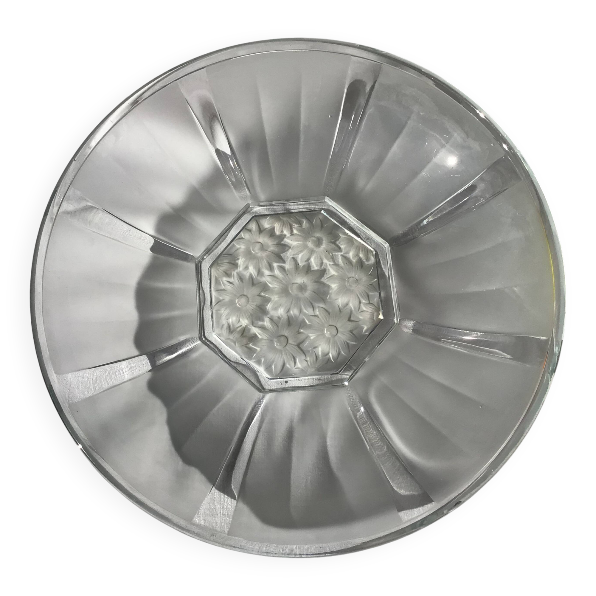 Art Deco glass cup with sandblasted flowers